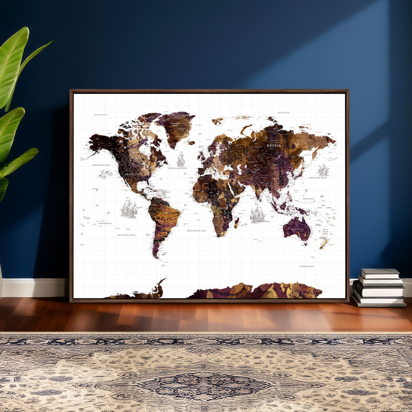 34792695-MGV-CV-36X24 - World Map Wall Art Canvas Print, Modern Decorative Framed Map Artwork Prints for Living Room, Office, Bedroom Wall Decor