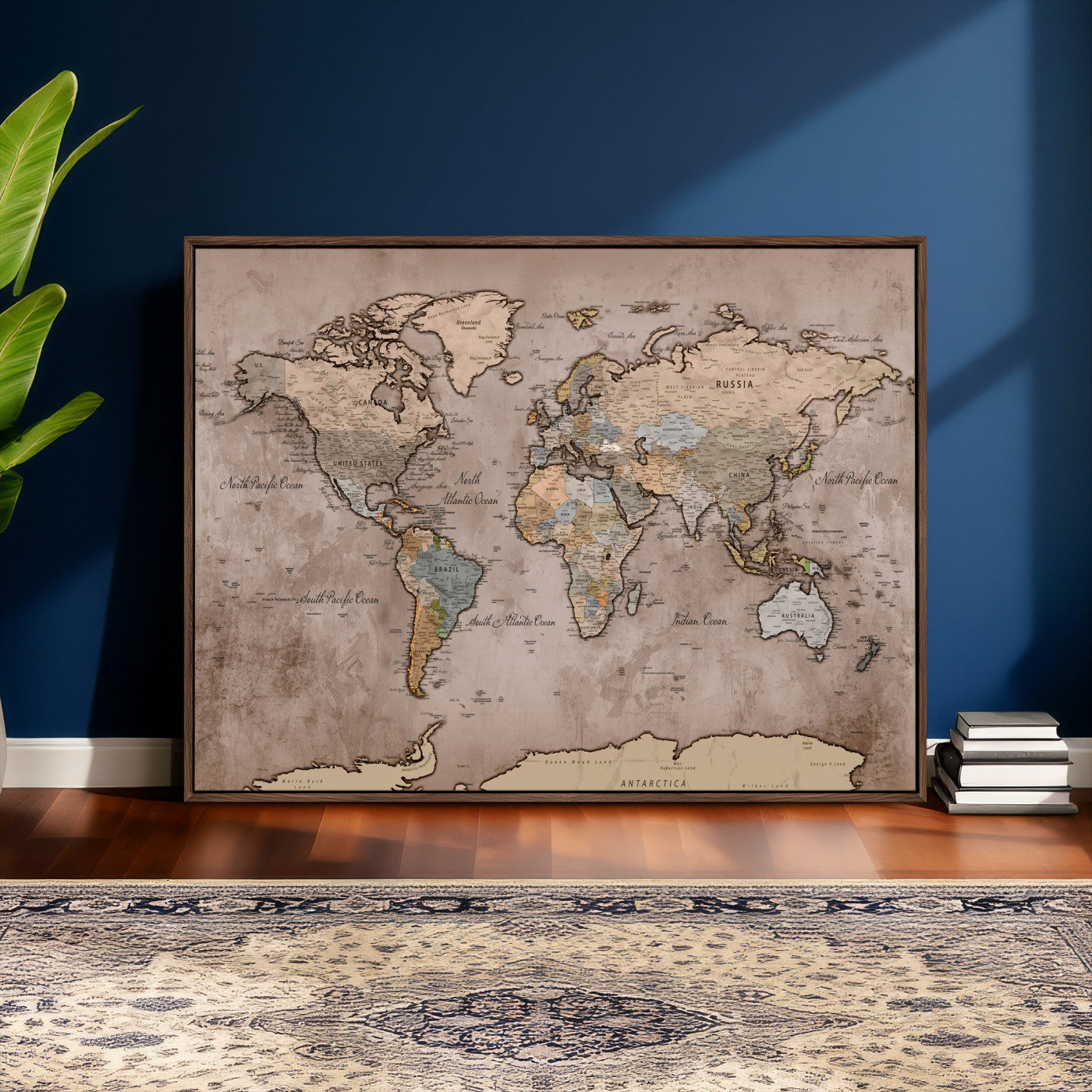 91471273-MGV-CV-36X24 - World Map Wall Art Canvas Print, Modern Decorative Framed Map Artwork Prints for Living Room, Office, Bedroom Wall Decor