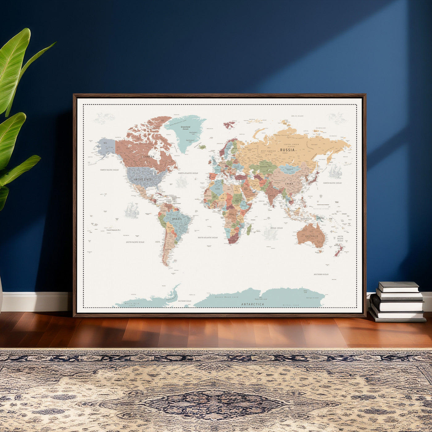 63447567-MGV-CV-36X24 - World Map Wall Art Canvas Print, Modern Decorative Framed Map Artwork Prints for Living Room, Office, Bedroom Wall Decor