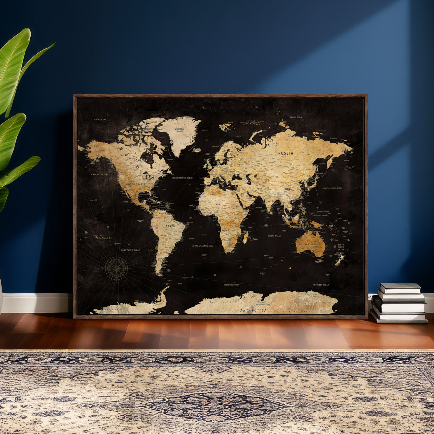 70468159-MGV-CV-36X24 - World Map Wall Art Canvas Print, Modern Decorative Framed Map Artwork Prints for Living Room, Office, Bedroom Wall Decor