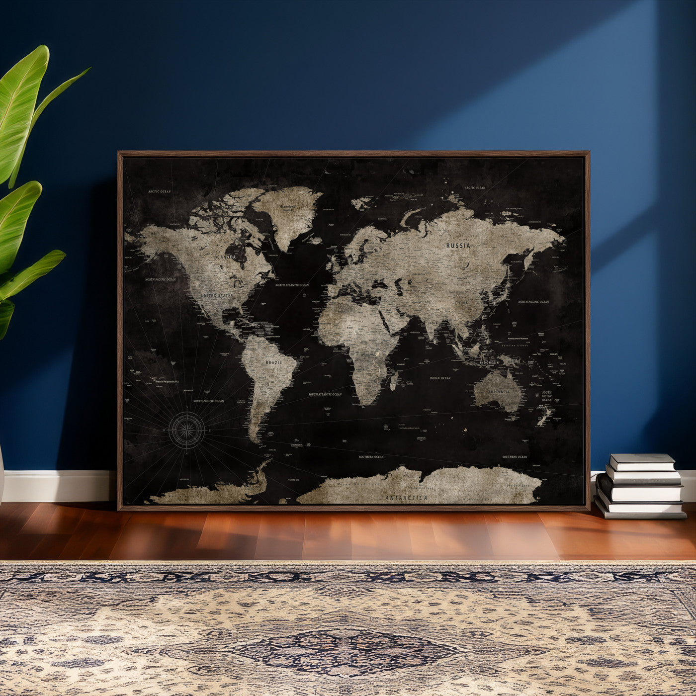 56225956-MGV-CV-36X24 - World Map Wall Art Canvas Print, Modern Decorative Framed Map Artwork Prints for Living Room, Office, Bedroom Wall Decor