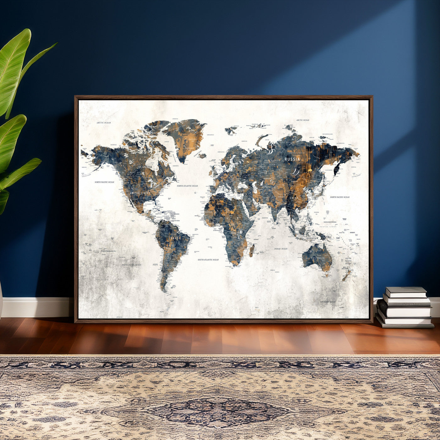 52451147-MGV-CV-36X24 - World Map Wall Art Canvas Print, Modern Decorative Framed Map Artwork Prints for Living Room, Office, Bedroom Wall Decor
