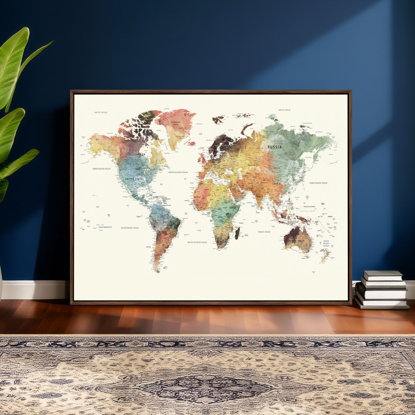 64206059-MGV-CV-36X24 - World Map Wall Art Canvas Print, Modern Decorative Framed Map Artwork Prints for Living Room, Office, Bedroom Wall Decor