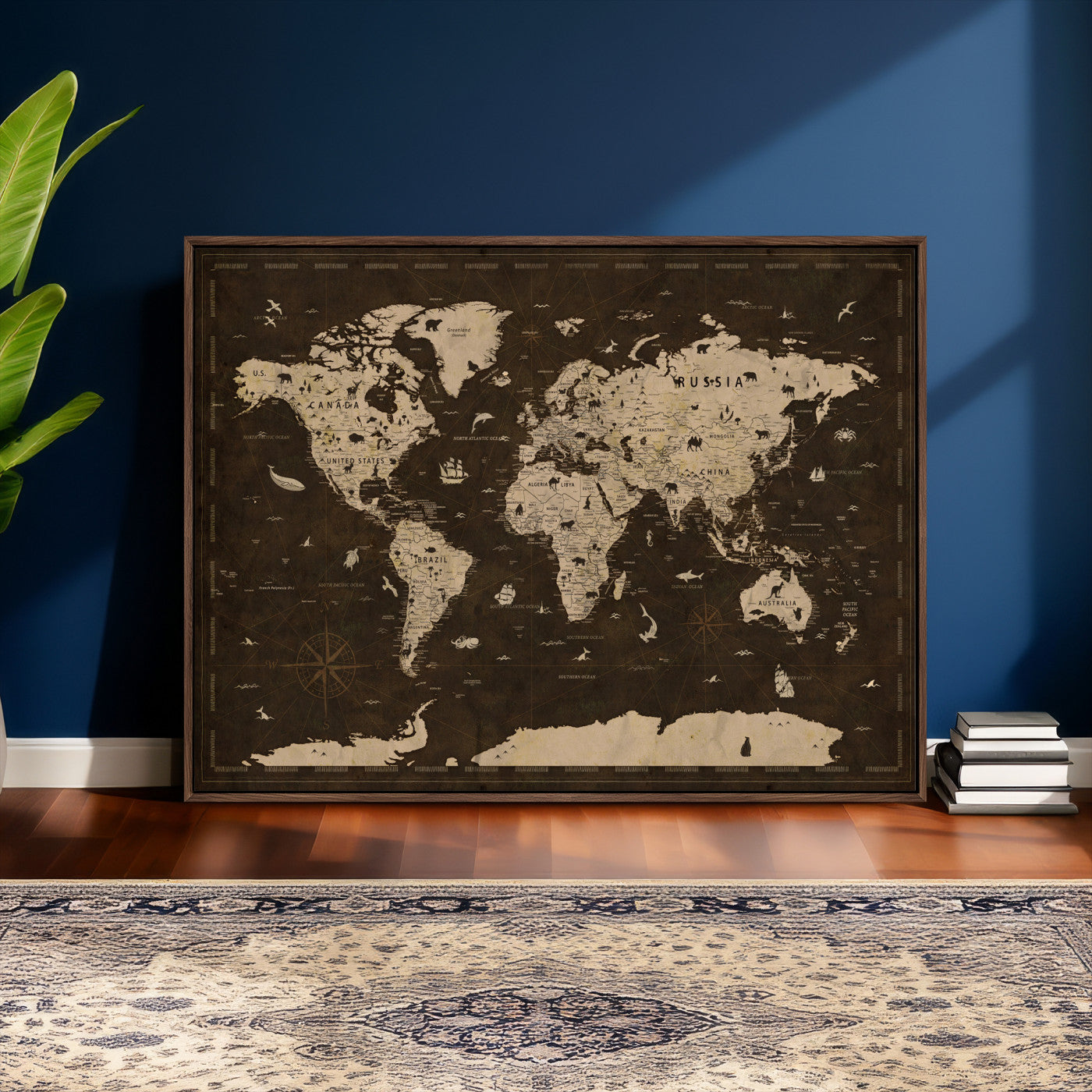 44276398-MGV-CV-36X24 - World Map Wall Art Canvas Print, Modern Decorative Framed Map Artwork Prints for Living Room, Office, Bedroom Wall Decor