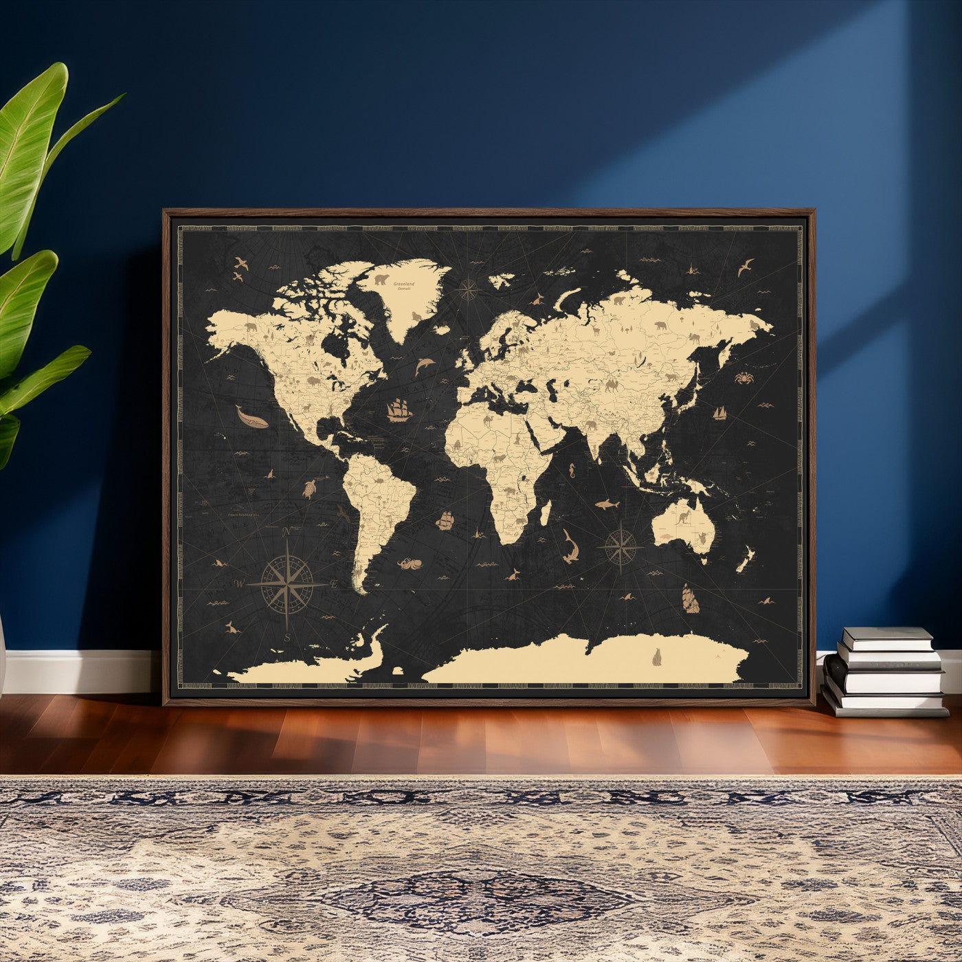 75220264-MGV-CV-36X24 - World Map Wall Art Canvas Print, Modern Decorative Framed Map Artwork Prints for Living Room, Office, Bedroom Wall Decor