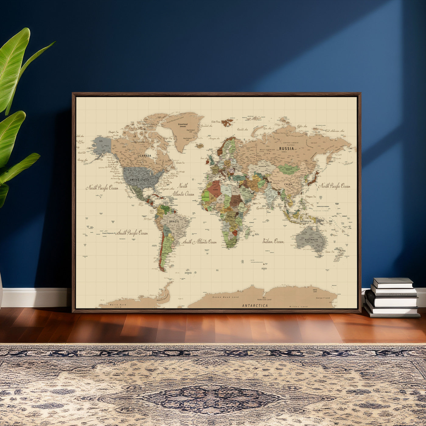 31407854-MGV-CV-36X24 - World Map Wall Art Canvas Print, Modern Decorative Framed Map Artwork Prints for Living Room, Office, Bedroom Wall Decor