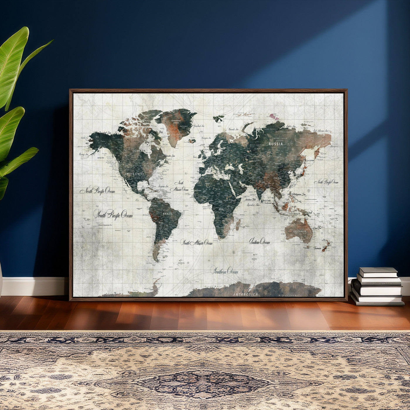 91179593-MGV-CV-36X24 - World Map Wall Art Canvas Print, Modern Decorative Framed Map Artwork Prints for Living Room, Office, Bedroom Wall Decor