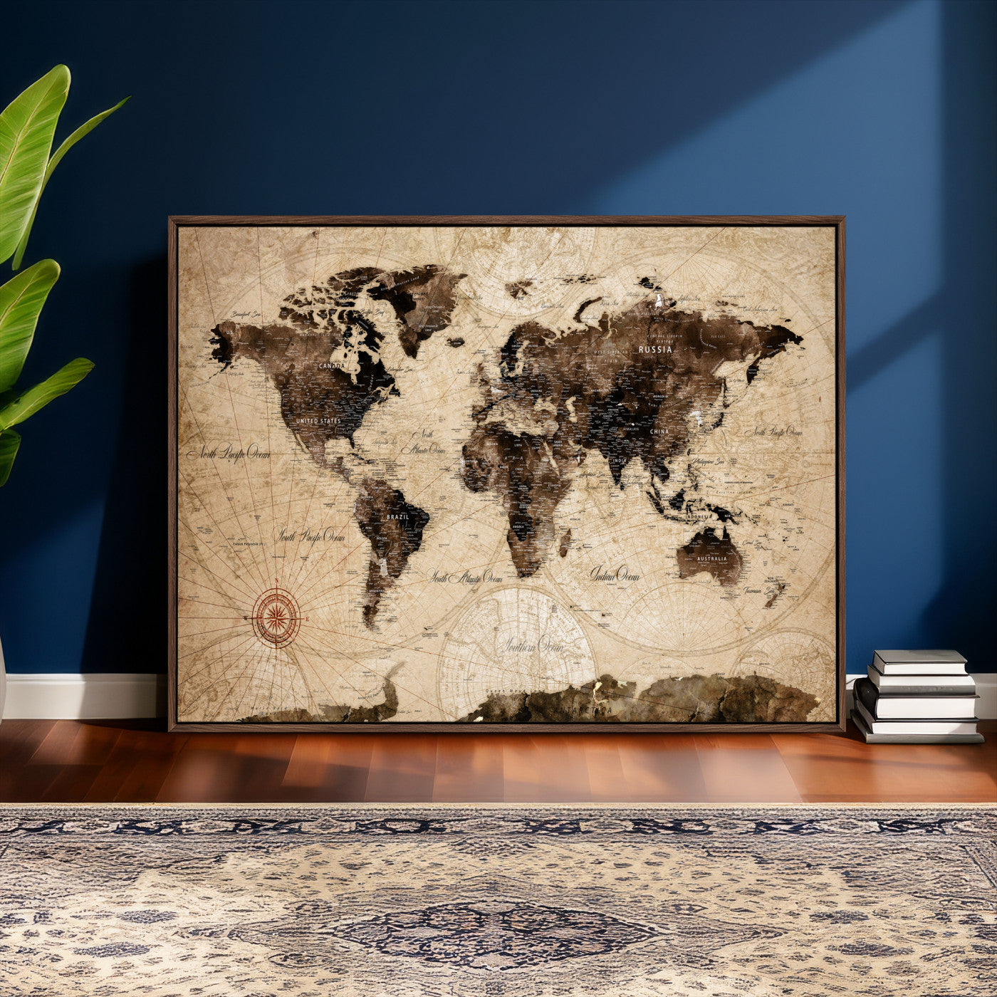 47657418-MGV-CV-36X24 - World Map Wall Art Canvas Print, Modern Decorative Framed Map Artwork Prints for Living Room, Office, Bedroom Wall Decor