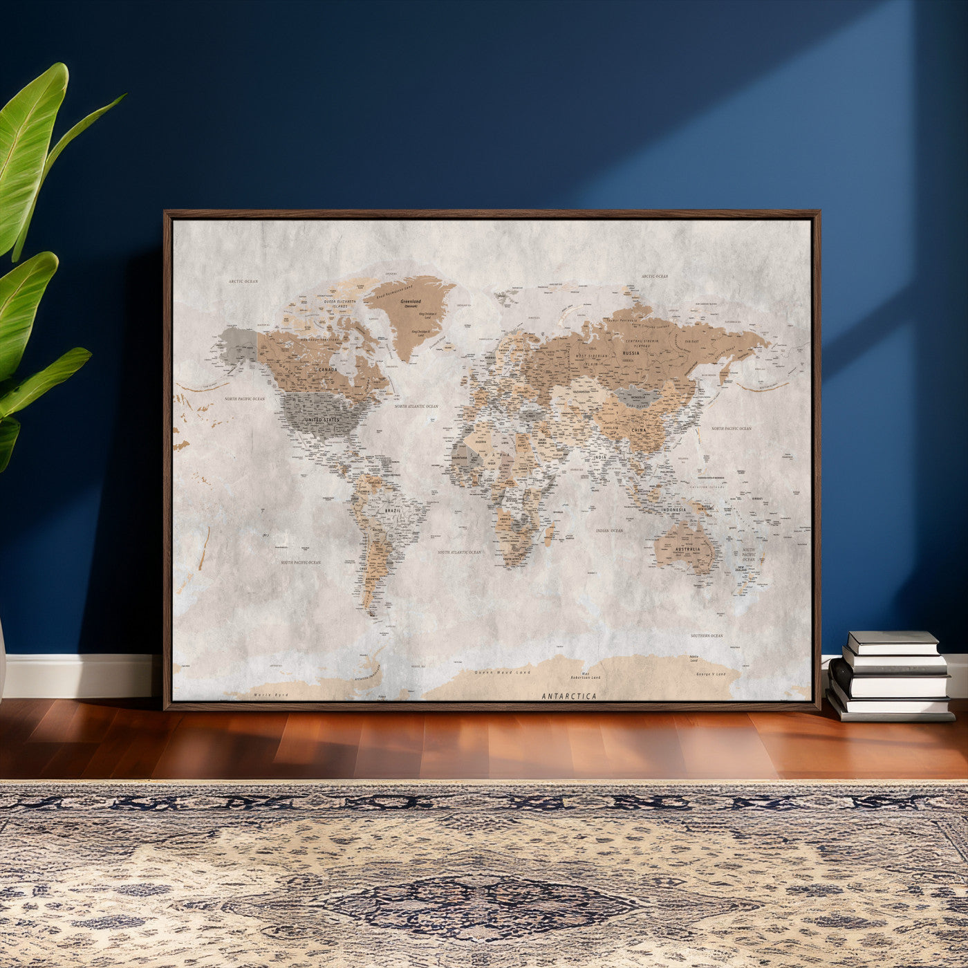 34051638-MGV-CV-36X24 - World Map Wall Art Canvas Print, Modern Decorative Framed Map Artwork Prints for Living Room, Office, Bedroom Wall Decor