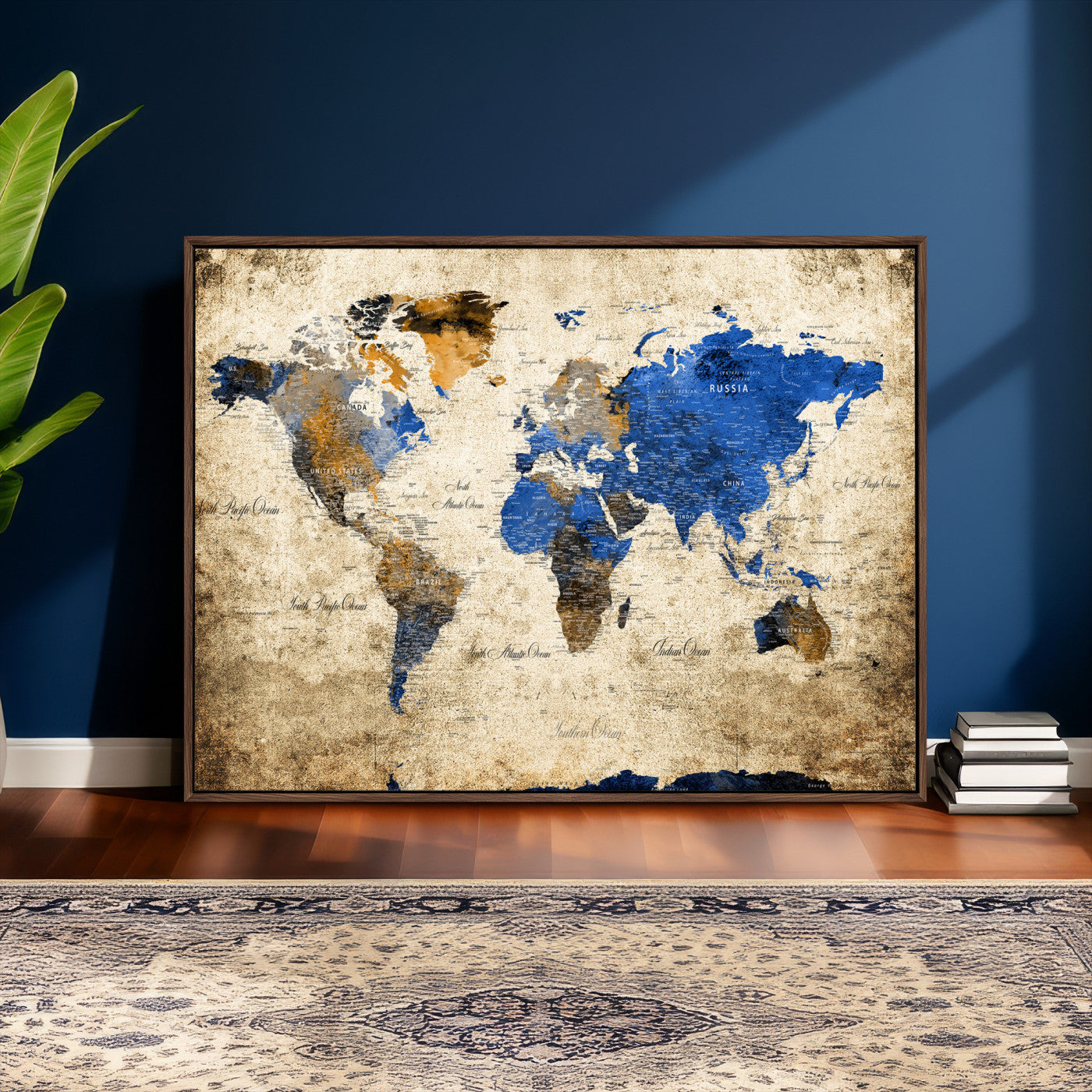 27314341-MGV-CV-36X24 - World Map Wall Art Canvas Print, Modern Decorative Framed Map Artwork Prints for Living Room, Office, Bedroom Wall Decor
