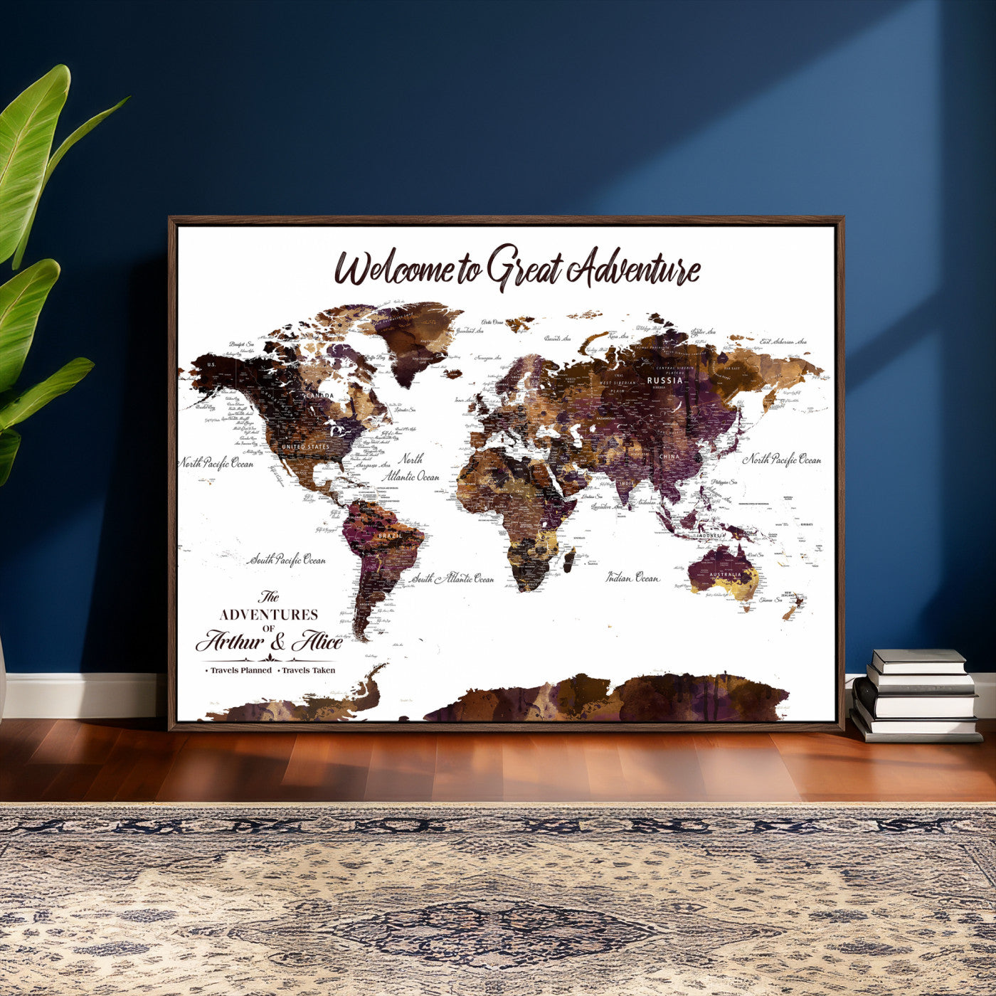 64110391125-MGV-CV-36X24 - Custom Push Pin World Map Wall Art Canvas Print – Personalized Travel Tracker with Pins Framed Large for Home and Office Decor