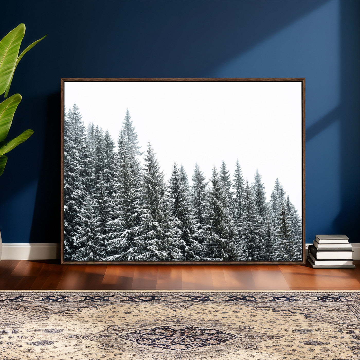 69566941-MGV-CV-36X24 - Misty Mountain Forest Canvas Print, Foggy Pine Trees Nature Wall Art, Framed Canvas Ready to Hang