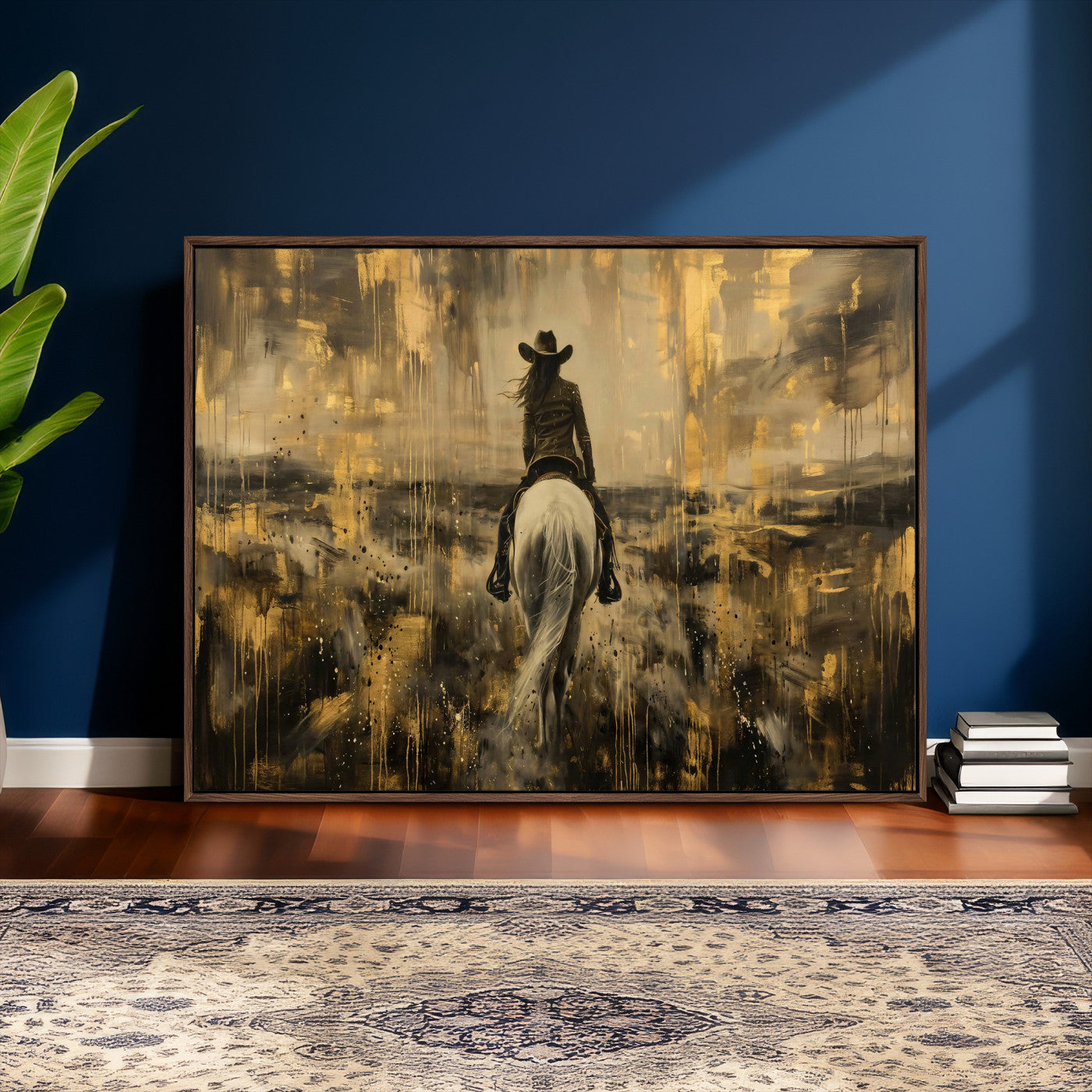 20465530-MGV-CV-36X24 - Cowgirl Wall Art Canvas Print, Western Horse Rider Wall Art, Framed Wall Art Ready to Hang