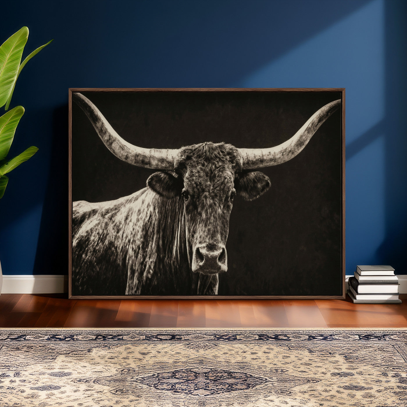 74513721-MGV-CV-36X24 - Vintage Texas Longhorn Bull Wall Art Canvas Print, Cow Portrait Photography Print, Framed Wall Art Ready to Hang
