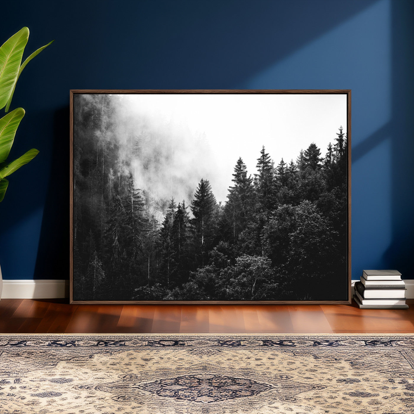 98764151-MGV-CV-36X24 - Black and White Forest Wall Art Canvas Print, Misty Pine Tree Landscape Photography, Framed Wall Art Ready to Hang