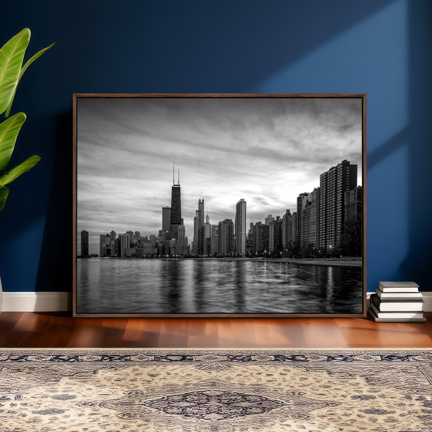 74552581-MGV-CV-36X24 - Chicago Wall Art Canvas Print, Chicago City Downtown Night Cityscape Print for Modern Urban Wall Decor