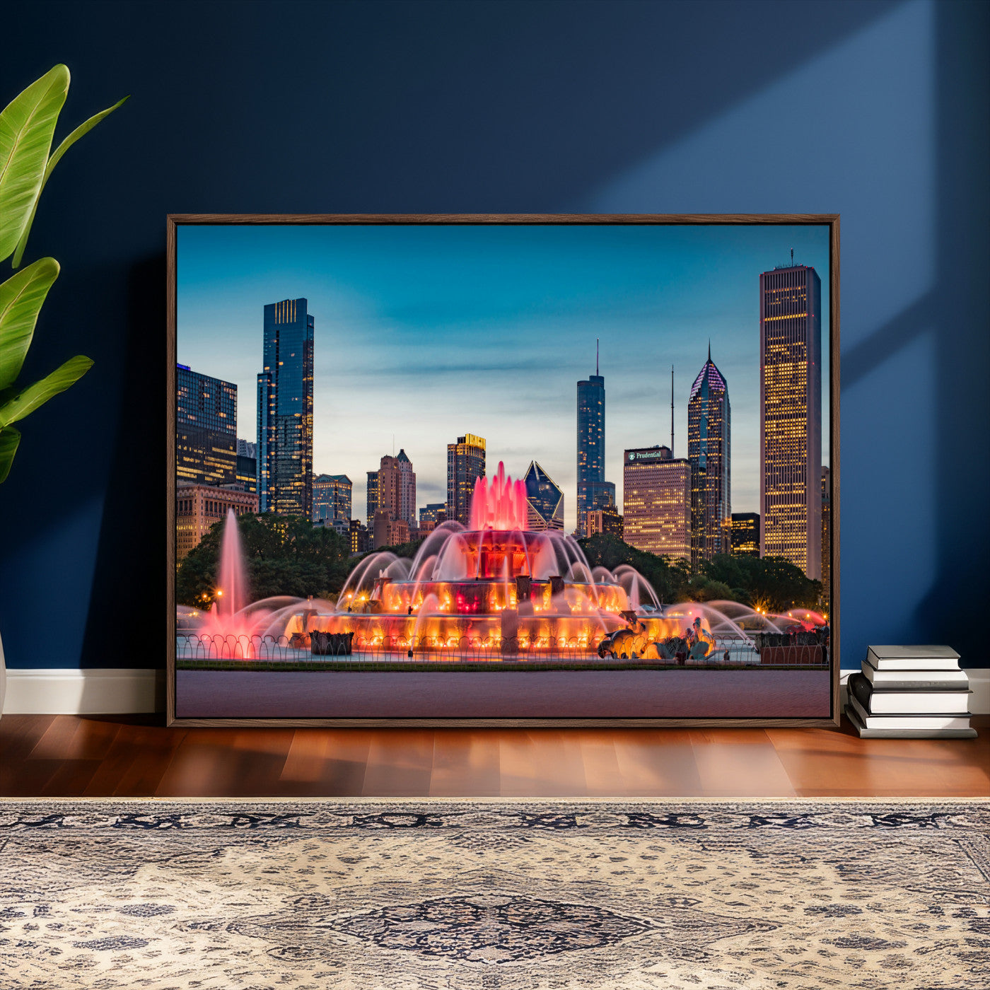 46805285-MGV-CV-36X24 - Chicago Wall Art Canvas Print, Chicago City Downtown Night Cityscape Print for Modern Urban Wall Decor