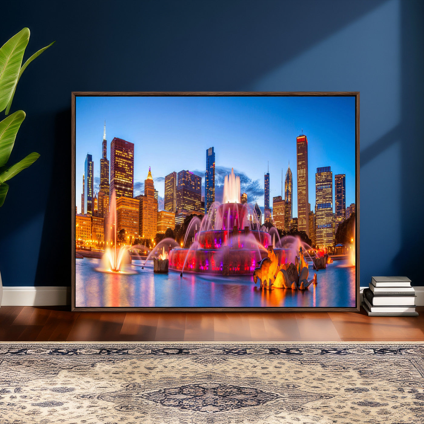 20251989-MGV-CV-36X24 - Chicago Wall Art Canvas Print, Chicago City Downtown Night Cityscape Print for Modern Urban Wall Decor