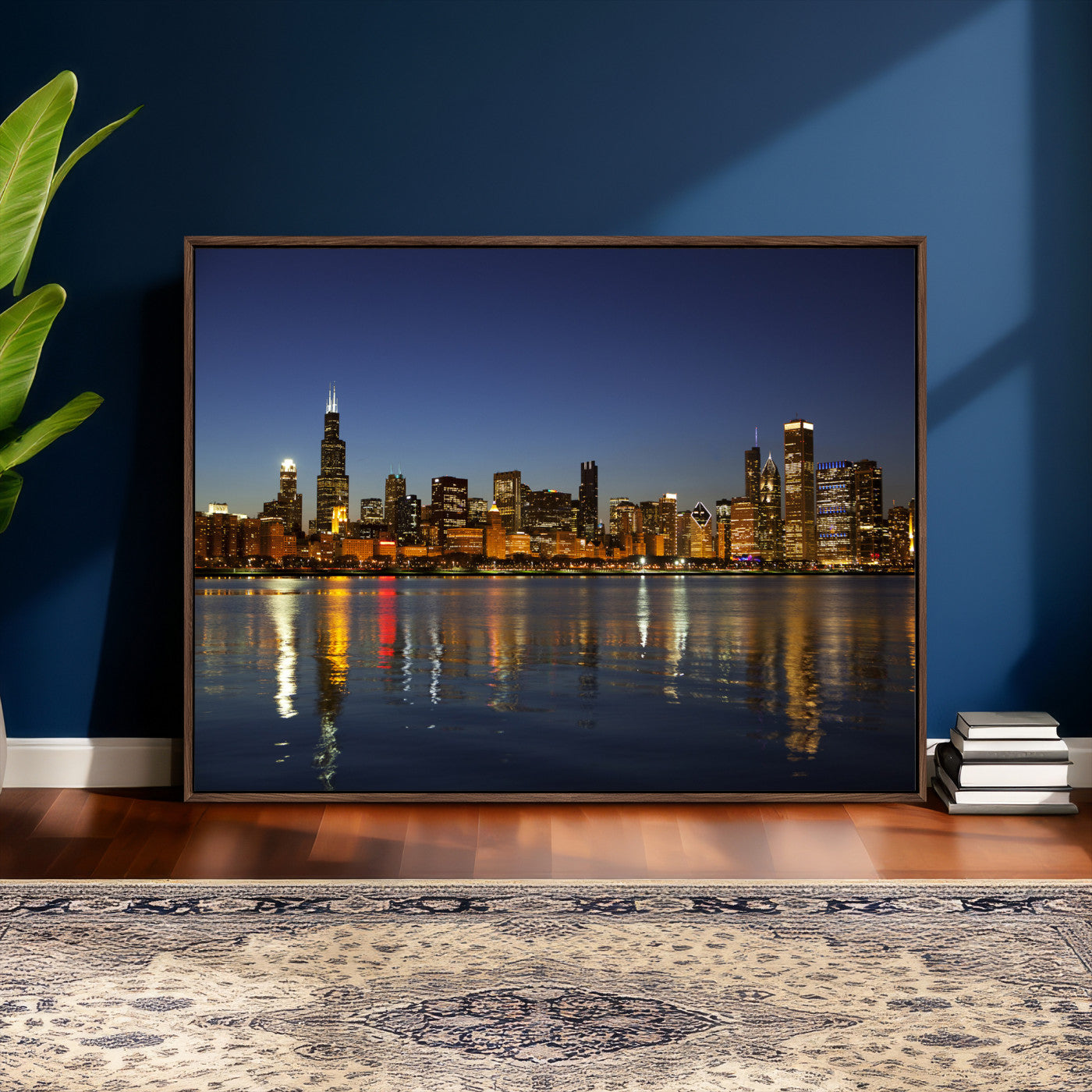 67308035-MGV-CV-36X24 - Chicago Wall Art Canvas Print, Chicago City Downtown Night Cityscape Print for Modern Urban Wall Decor