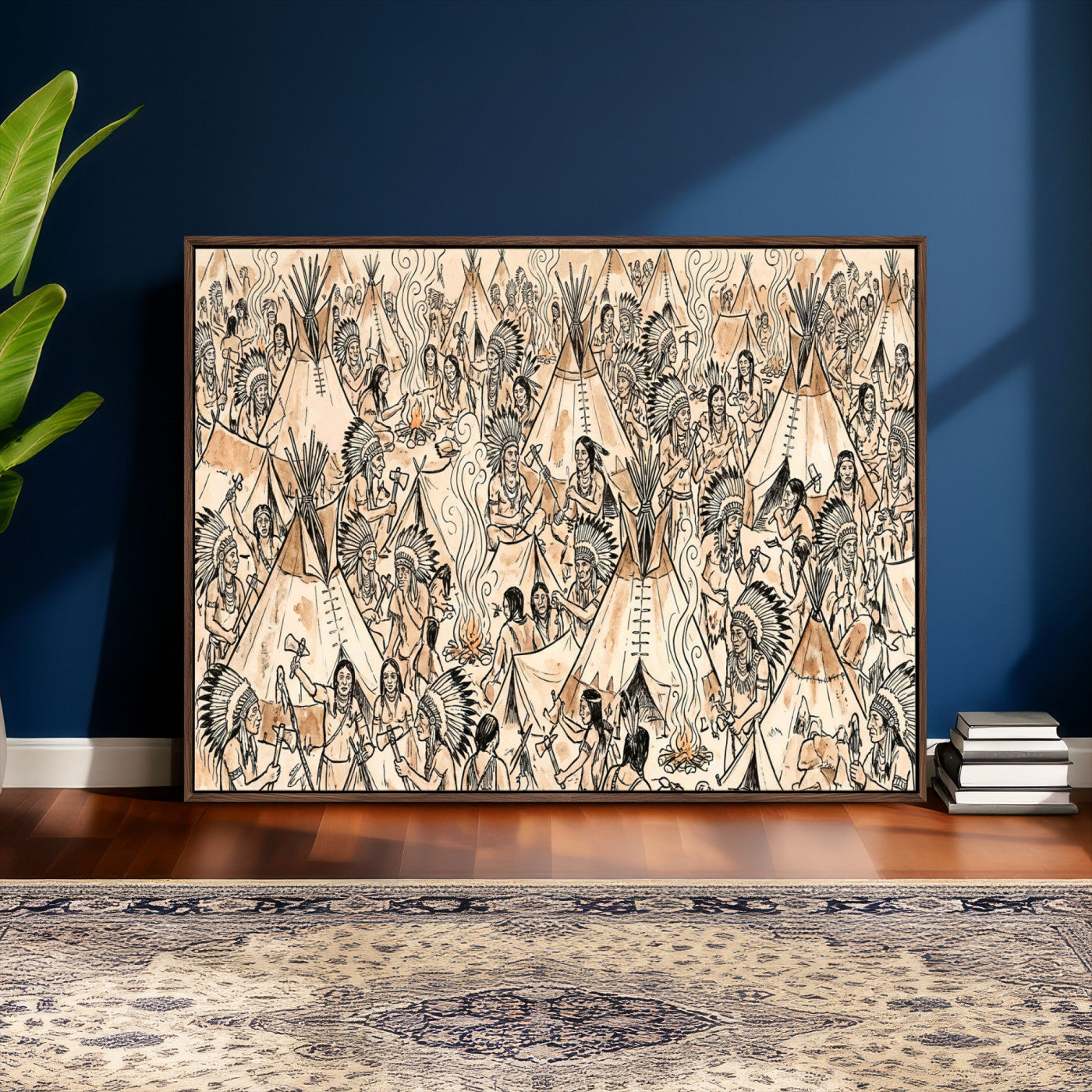 72739176-MGV-CV-36X24 - Farmhouse Animals Wall Art Canvas Print - Abstract Farm Animal Drawing Mid-Century Wall Art for Cabin Decor