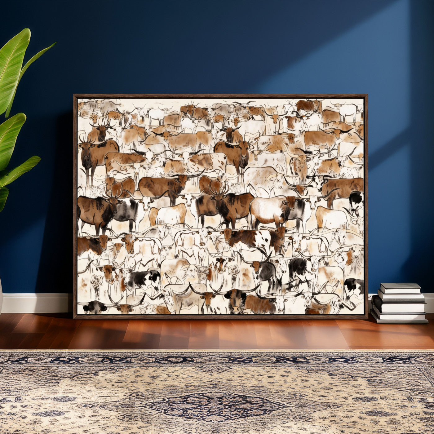 81416572-MGV-CV-36X24 - Farmhouse Animals Wall Art Canvas Print - Abstract Farm Animal Drawing Mid-Century Wall Art for Cabin Decor