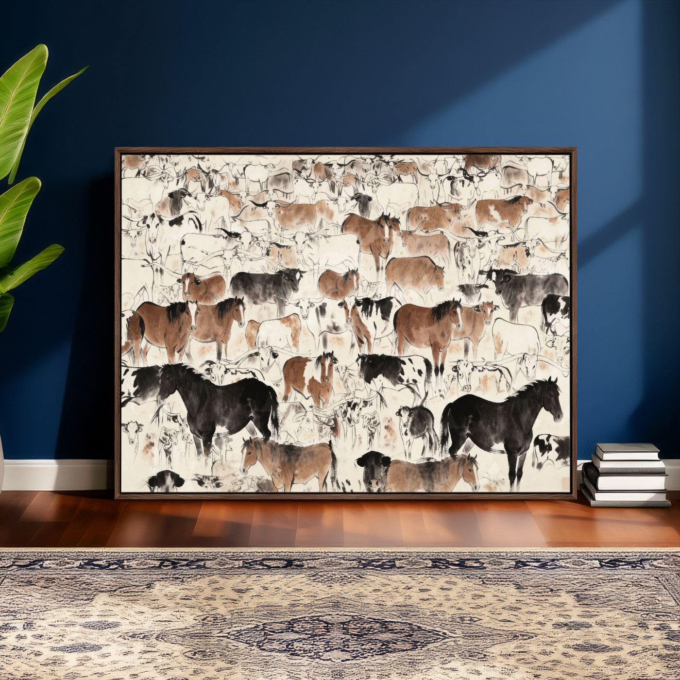 74171578-MGV-CV-36X24 - Farmhouse Animals Wall Art Canvas Print - Abstract Farm Animal Drawing Mid-Century Wall Art for Cabin Decor