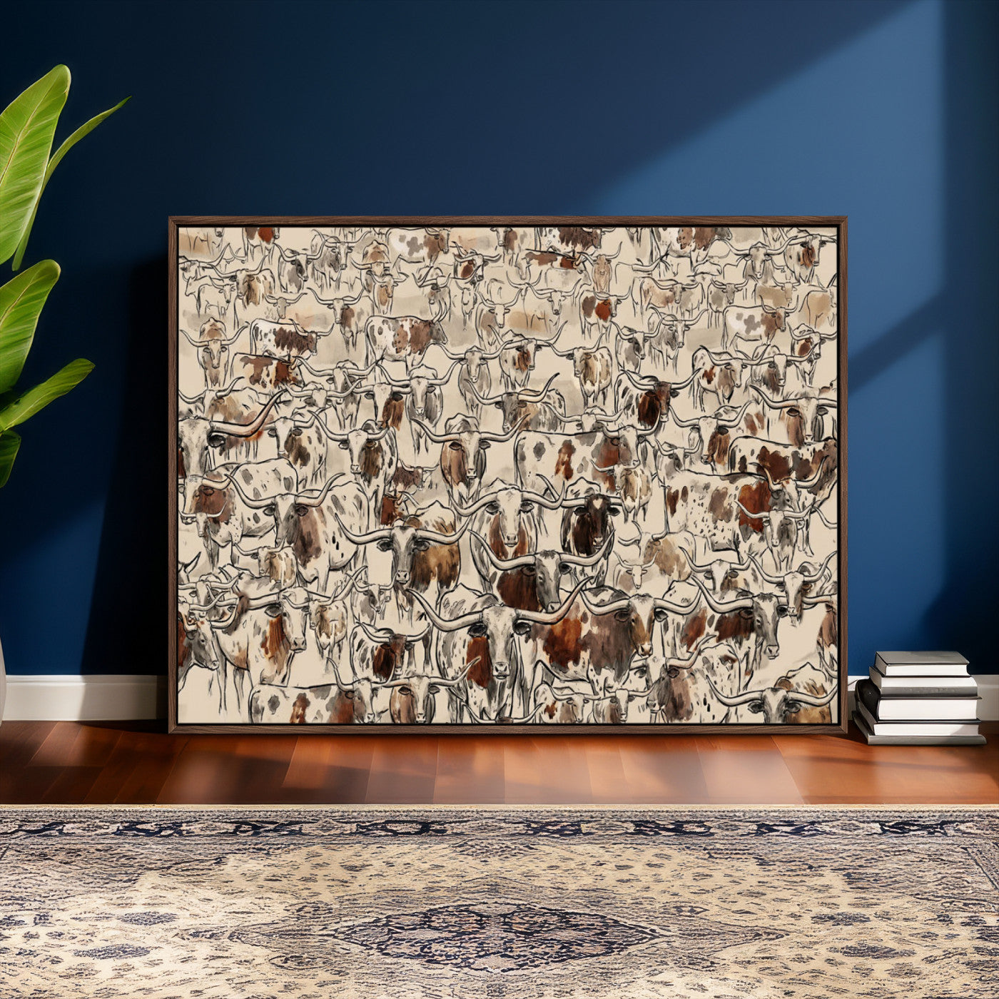 94808502-MGV-CV-36X24 - Farmhouse Animals Wall Art Canvas Print - Abstract Farm Animal Drawing Mid-Century Wall Art for Cabin Decor