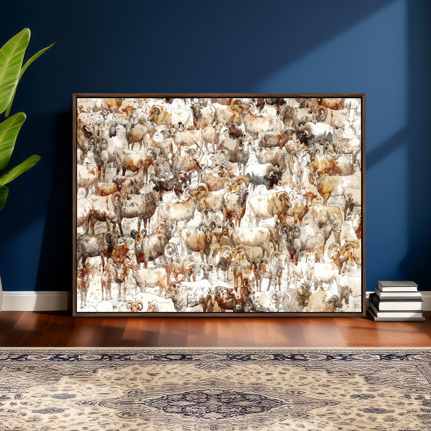 95103864-MGV-CV-36X24 - Farmhouse Animals Wall Art Canvas Print - Abstract Farm Animal Drawing Mid-Century Wall Art for Cabin Decor