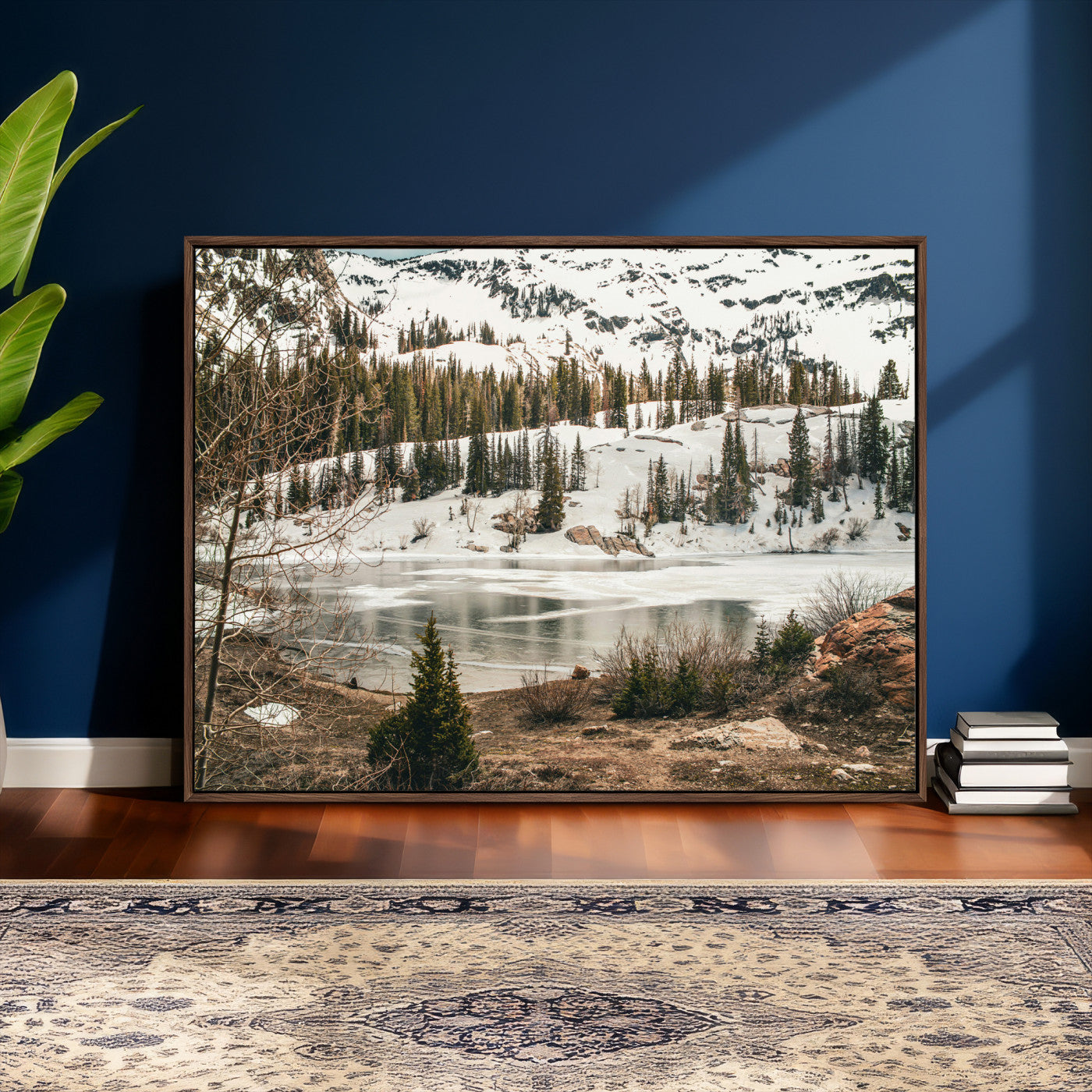10336249-MGV-CV-36X24 - Snowy Mountain Landscape Wall Art Canvas Print, Alpine Pine Forest Winter Nature Wall Decor for Living Room and Office