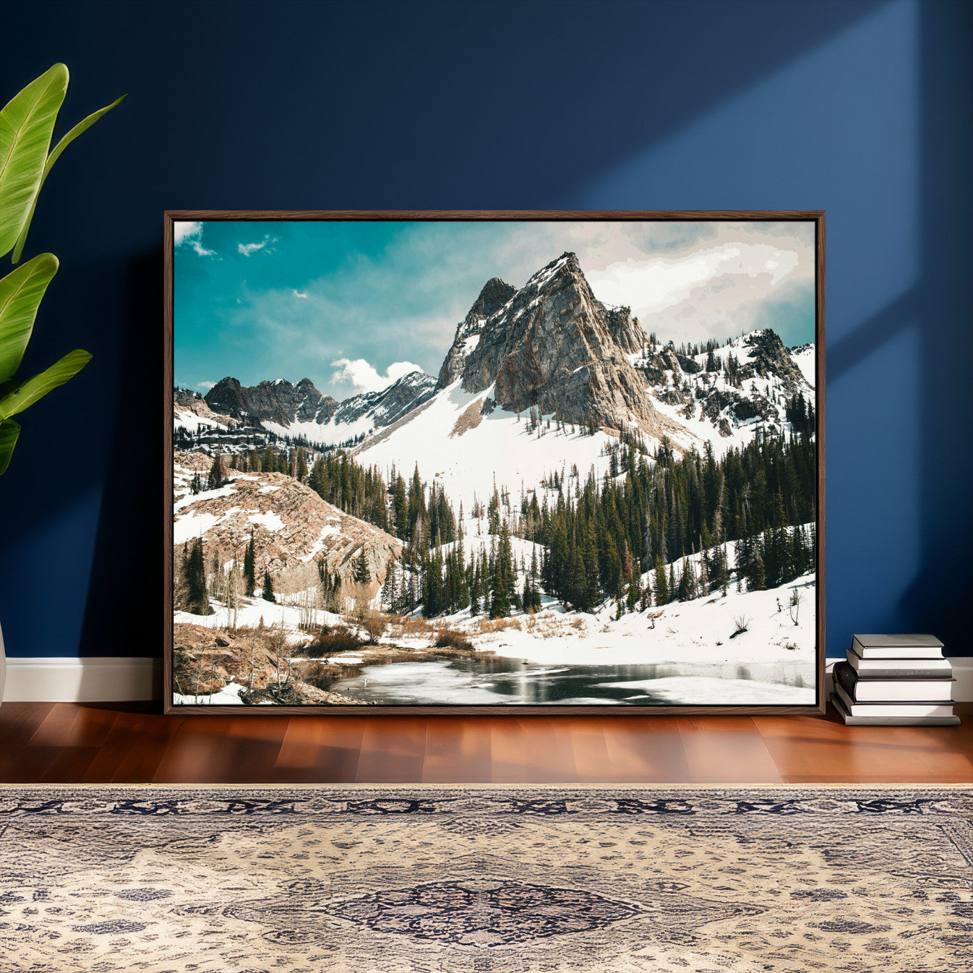56837070-MGV-CV-36X24 - Snowy Mountain Landscape Wall Art Canvas Print, Alpine Pine Forest Winter Nature Wall Decor for Living Room and Office
