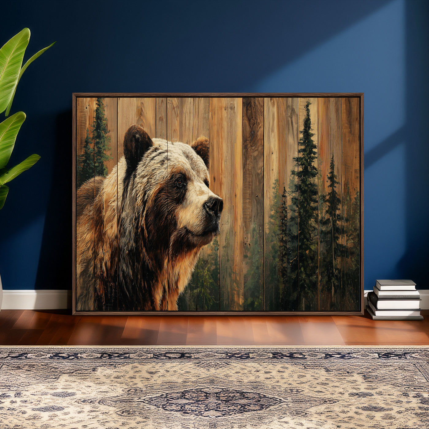 75645180-MGV-CV-36X24 - Grizzly Bear Wall Art Canvas Print, Rustic Wildlife Bear Artwork, Forest Animal Painting, Cabin Lodge Nature Wall Decor