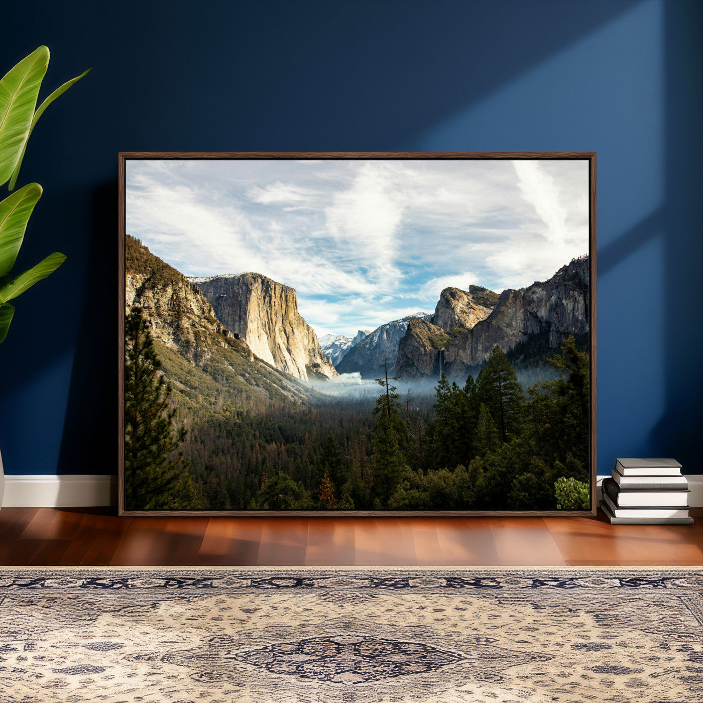15089394-MGV-CV-36X24 - Yosemite Valley Mountain Landscape Wall Art Canvas Print, Granite Cliff Forest Valley Canvas Print, California National Park Scenic Art Printing