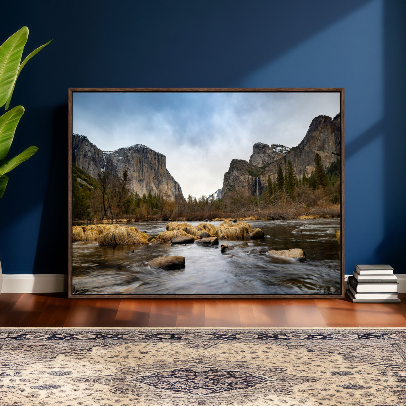 20458404-MGV-CV-36X24 - Yosemite Valley Mountain Landscape Wall Art Canvas Print, Granite Cliff Forest Valley Canvas Print, California National Park Scenic Art Printing