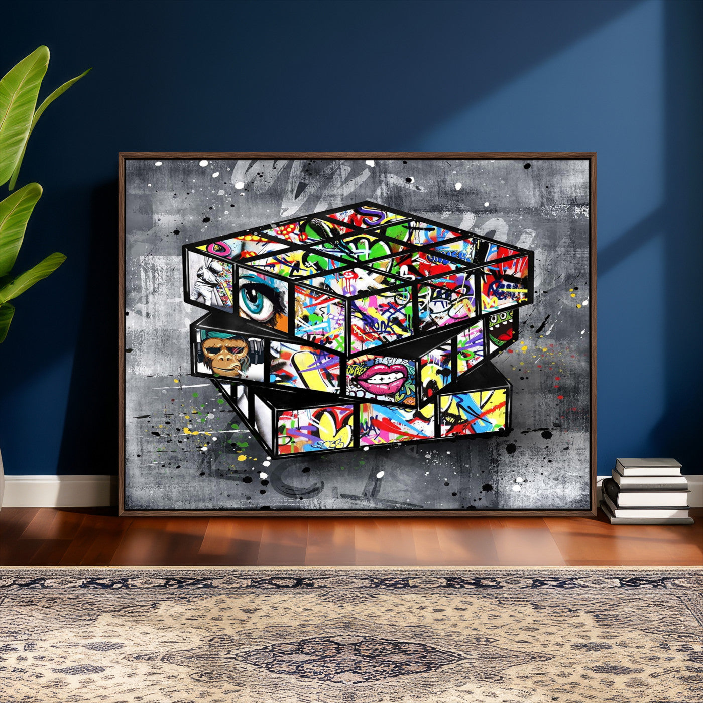 46789556-MGV-CV-36X24 - Graffiti Cube Abstract Street Art Wall Art Canvas Print, Colorful Urban Pop Art Geometric Canvas Print, Modern Street Art Contemporary Art Printing