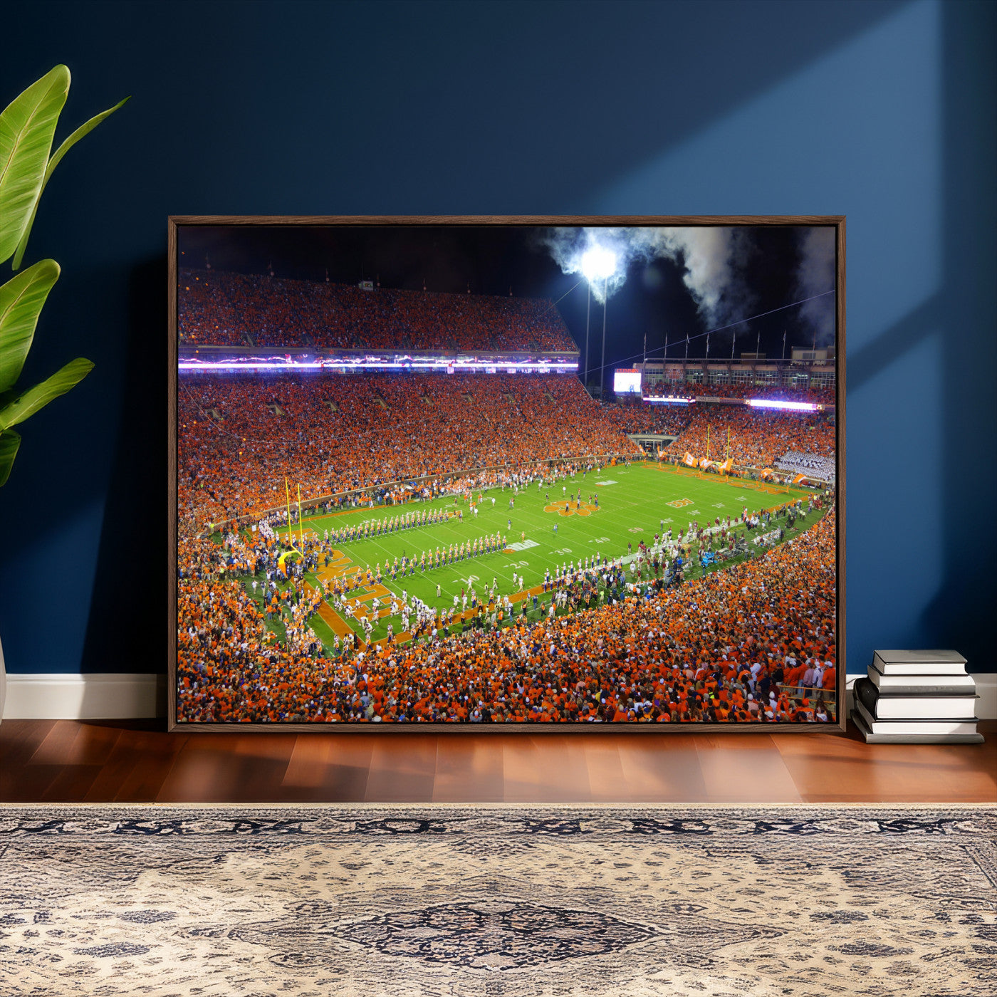 43662631-MGV-CV-36X24 - Clemson Football Stadium Wall Art Canvas Print, College Football Crowd Night Game Scene, Orange Stadium Panorama Wall Decor