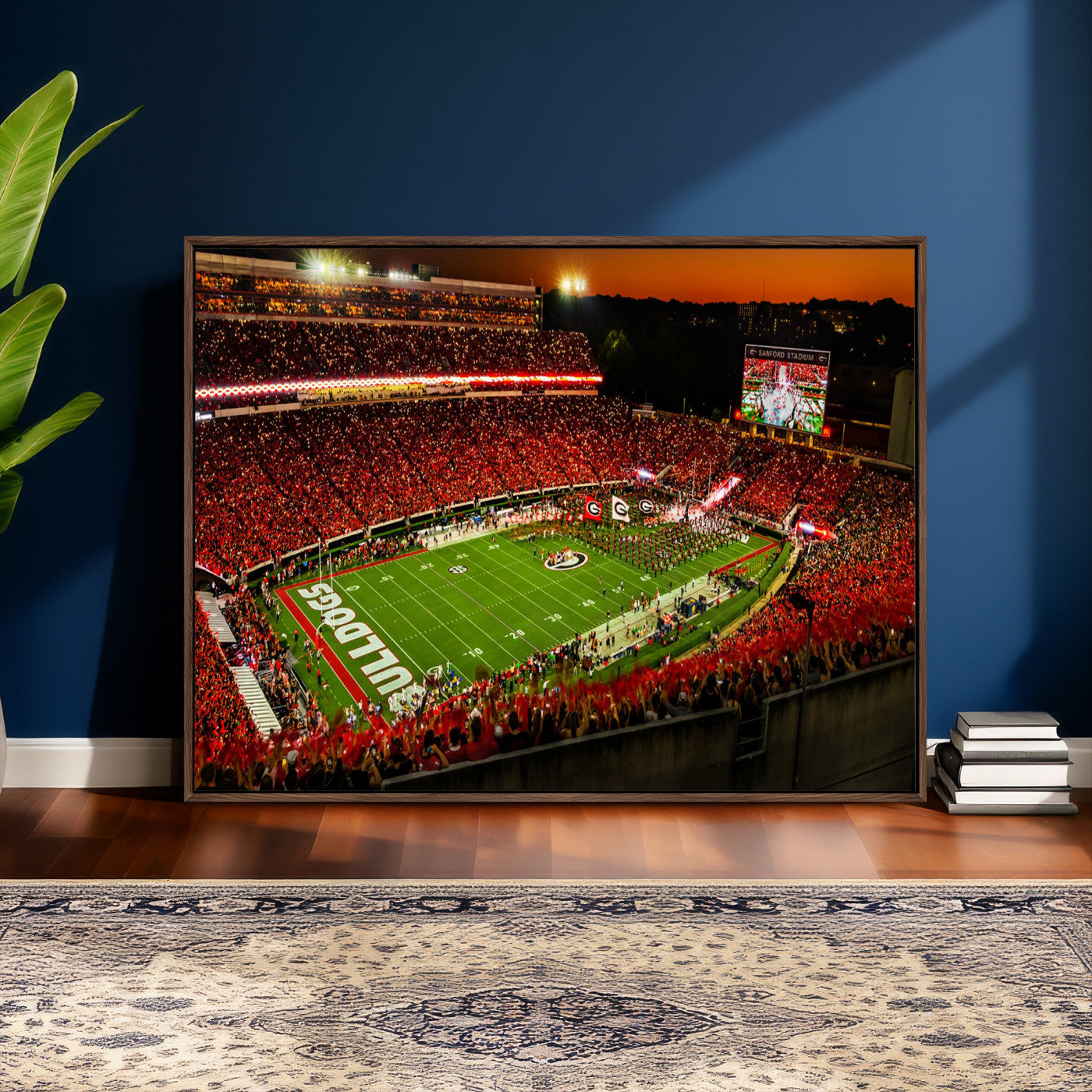 48894104-MGV-CV-36X24 - Georgia Bulldogs Stadium Wall Art Canvas Print, Sanford Stadium Night Game Panorama, College Football Crowd Wall Decor