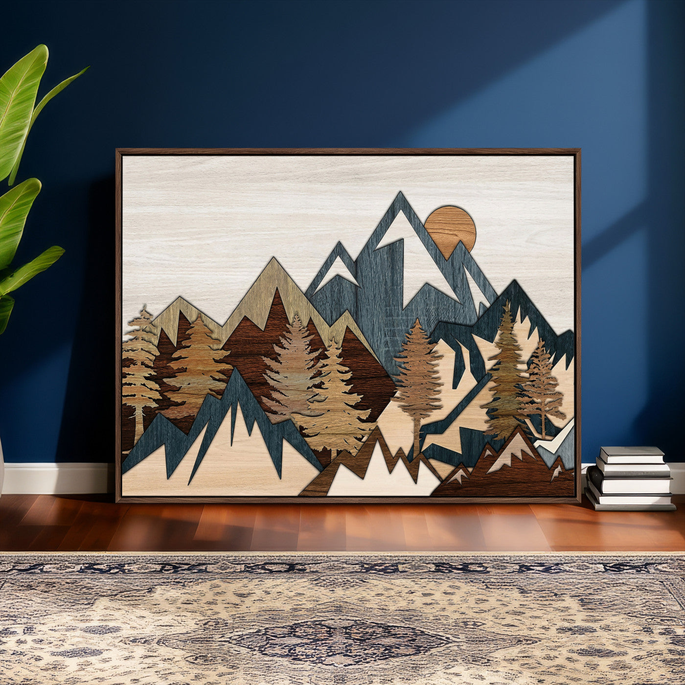 61833055-MGV-CV-36X24 - Mountain Forest Wall Art Canvas Print, Layered Wood Landscape Artwork, Rustic Nature Wall Decor for Living Room