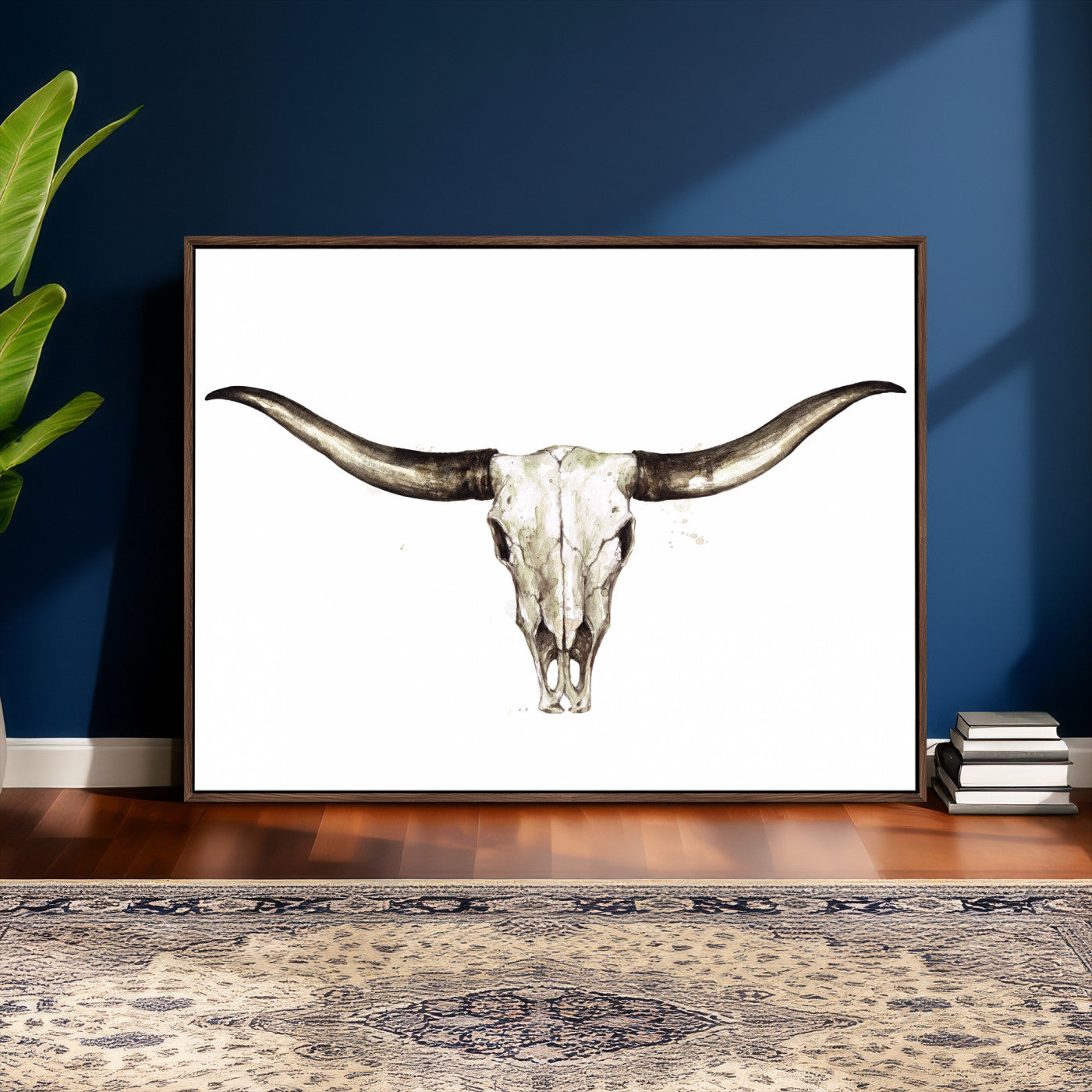 42788678A-MGV-CV-36X24 - Longhorn Skull Wall Art Canvas Print – Rustic Western Artwork Print for Living Room Wall Decor