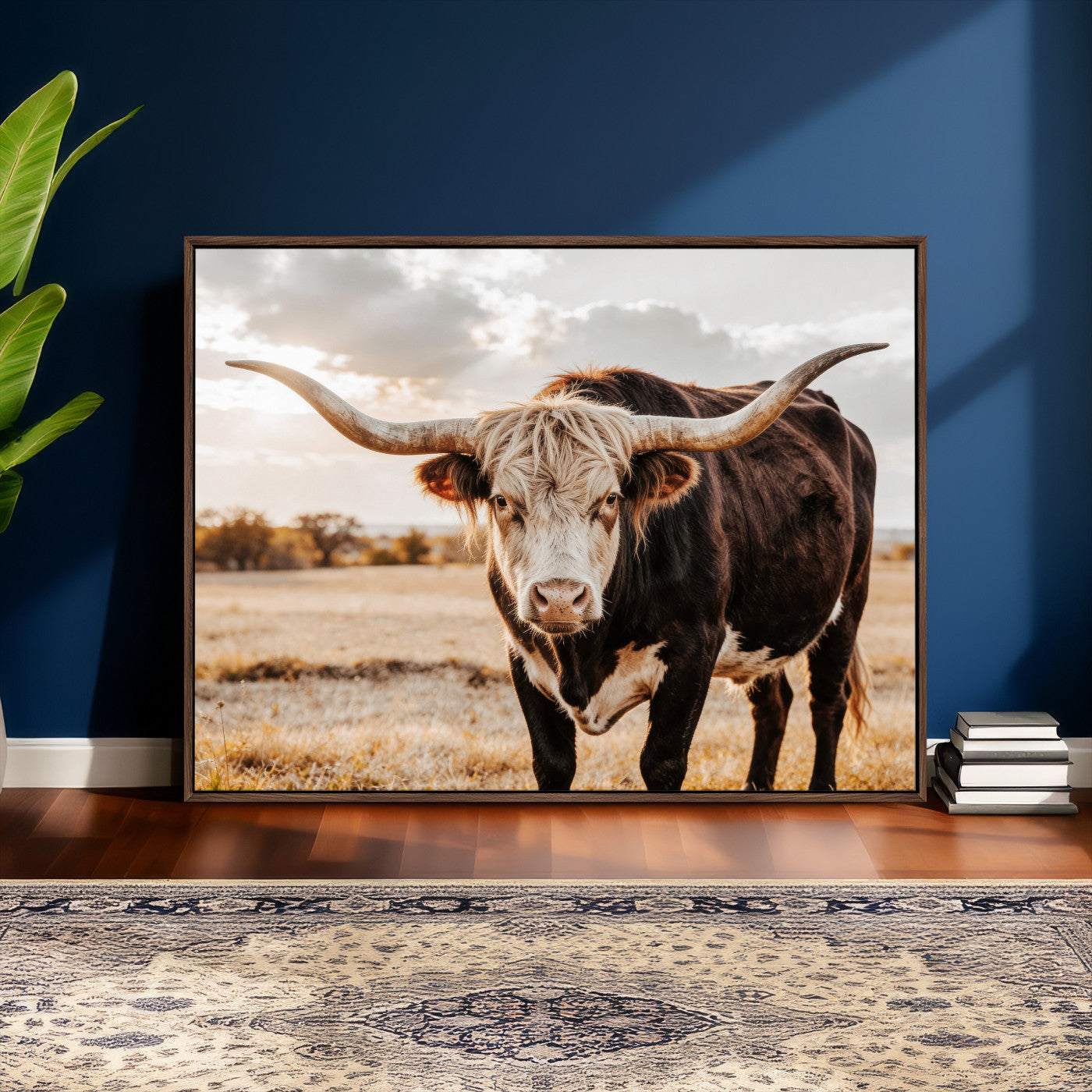 88230279-MGV-CV-36X24 - Texas Longhorn Bull Rustic Wall Art Canvas Print, Western Cattle Photography Canvas Print, Ranch Farm Animal Western Art Printing