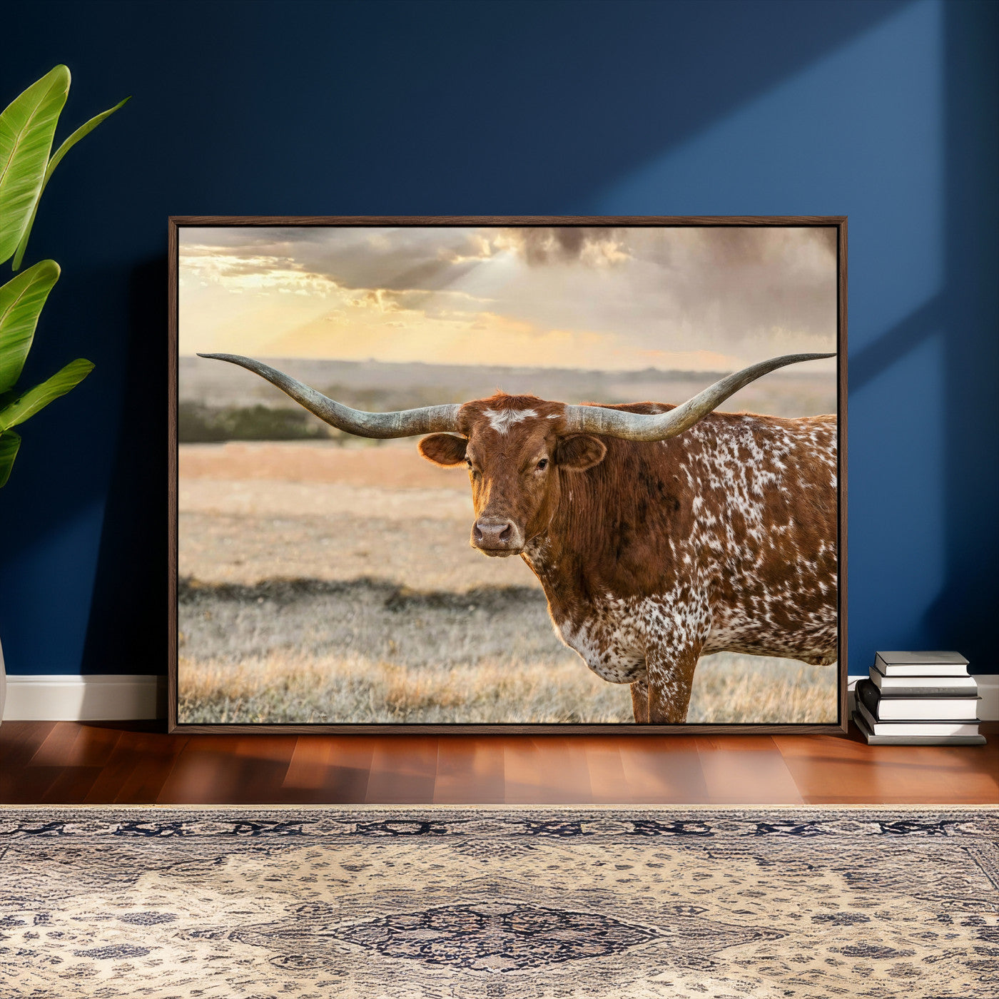 16502384-MGV-CV-36X24 - Texas Longhorn Wall Art Canvas Print, Western Ranch Bull Photography Canvas Print, Rustic Farmhouse Cattle Artwork for Living Room Decor