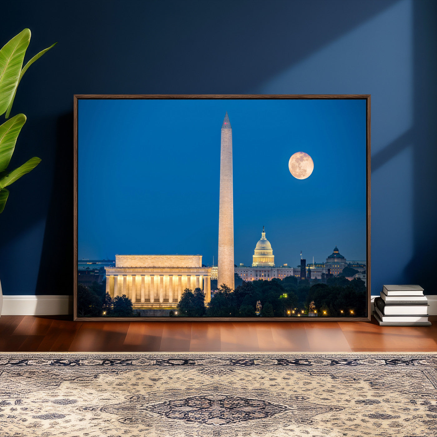 96712946-MGV-CV-36X24 - Washington DC Skyline Wall Art Canvas Print – Lincoln Memorial, Washington Monument and US Capitol Night Cityscape Artwork