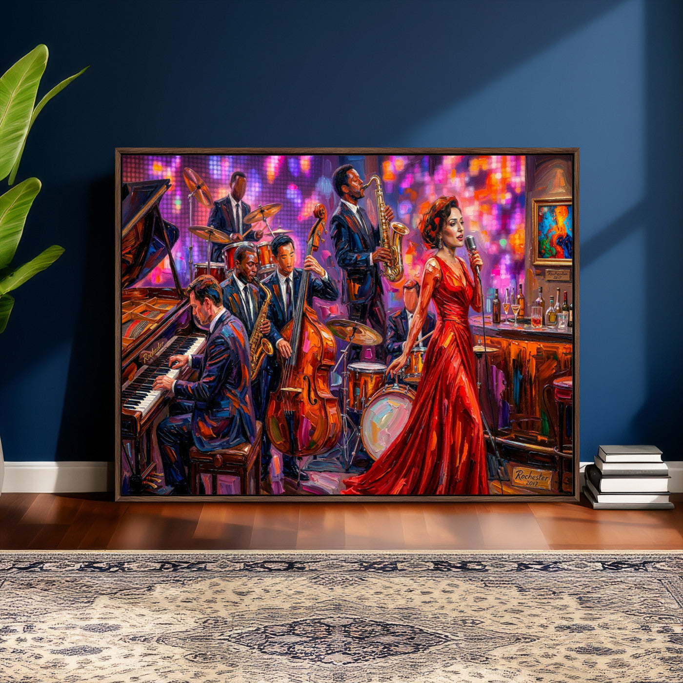 620930J20-MGV-CV-36X24 - Jazz Band Canvas Wall Art — Jazz Club Singer Saxophone Print | Music Wall Decor | Bar Restaurant Art | Music Lover Gift | Jazz Home Decor