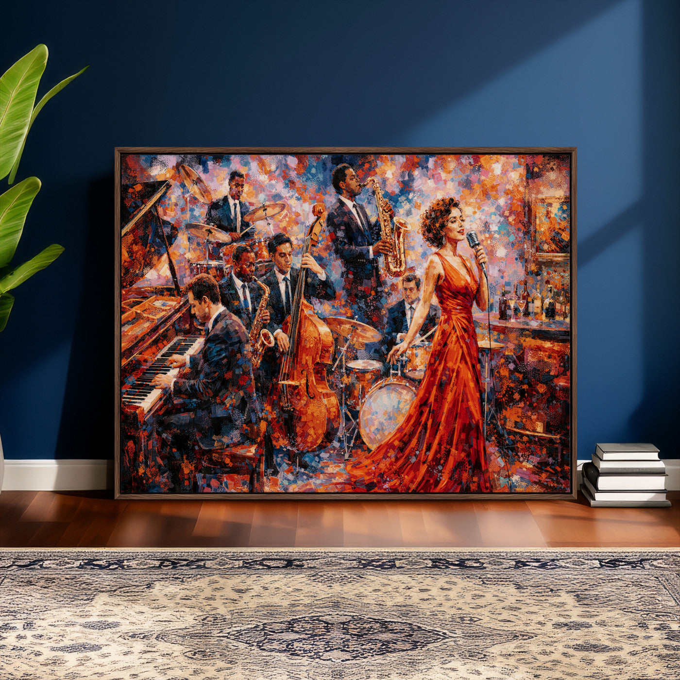 620930SF20-MGV-CV-36X24 - Jazz Band Canvas Wall Art — Jazz Club Singer Saxophone Print | Music Wall Decor | Bar Restaurant Art | Music Lover Gift | Jazz Home Decor