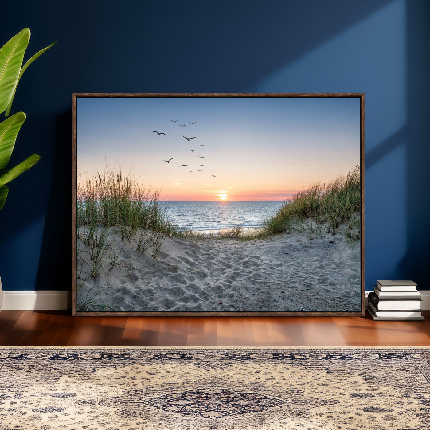 12172032-MGV-CV-36X24 - Sandy Dune Path Sunset Canvas Wall Art — Seagulls Beach Ocean Photography Print | Coastal Home Decor | Nautical Wall Art | Beach House Gift