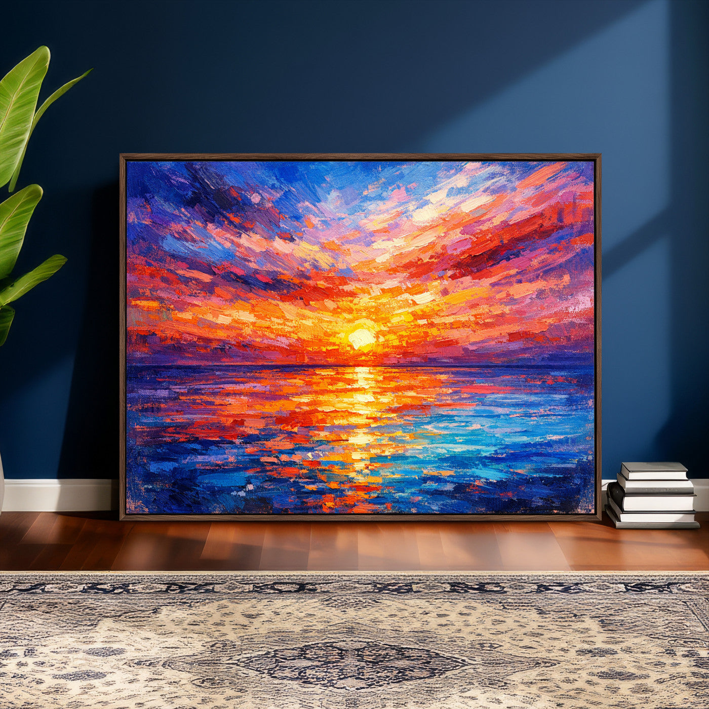 54915078-MGV-CV-36X24 - Colorful Knife Ocean Sunset Canvas — Orange Pink Teal Expressionist Sea Print | Colorful Coastal Wall Art | Vibrant Beach Decor Gift