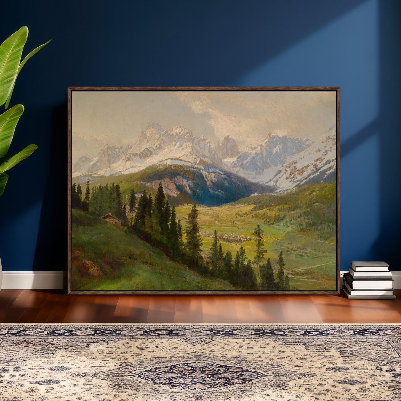23120262-MGV-CV-36X24 - Konrad Petrides Sexten Village Canvas Print, Alpine Mountain Valley Painting, Dolomites Landscape Art