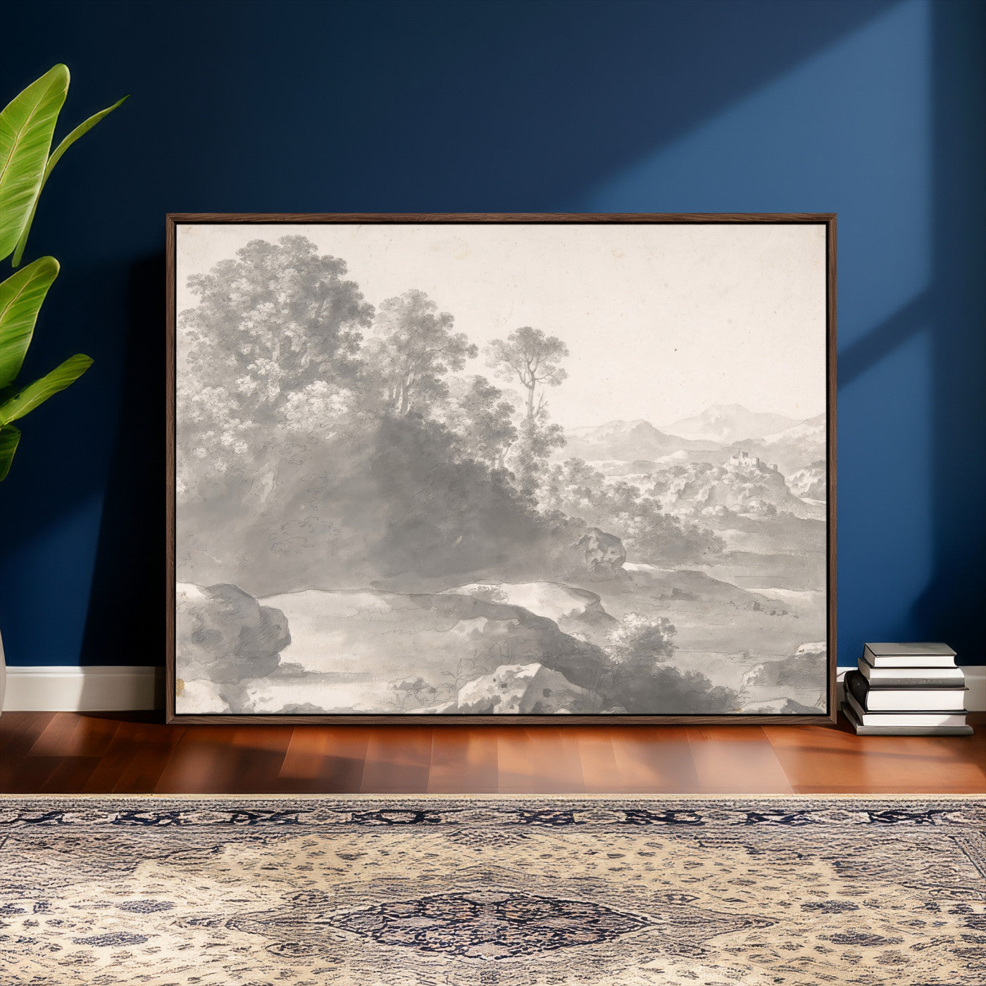 33041209-MGV-CV-36X24 - Van Poelenburch Landscape Canvas Wall Art — Dutch Golden Age Gray Wash Drawing Print | Baroque Italianate Nature Decor | Old Master Classic Gift