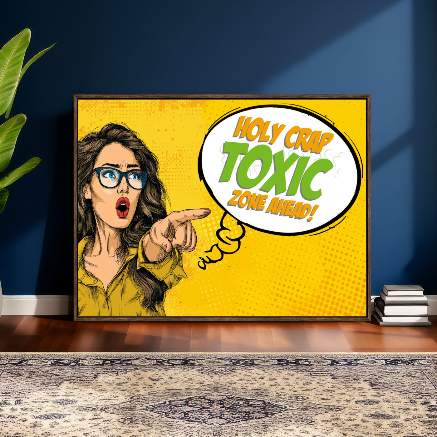 79156505-MGV-CV-36X24 - Pop Art Print Bathroom Sign Wall Art Canvas Print — Funny Bathroom Canvas | Comic Style Toilet Wall Decor | Humor Gift | Yellow Bold Bathroom Art