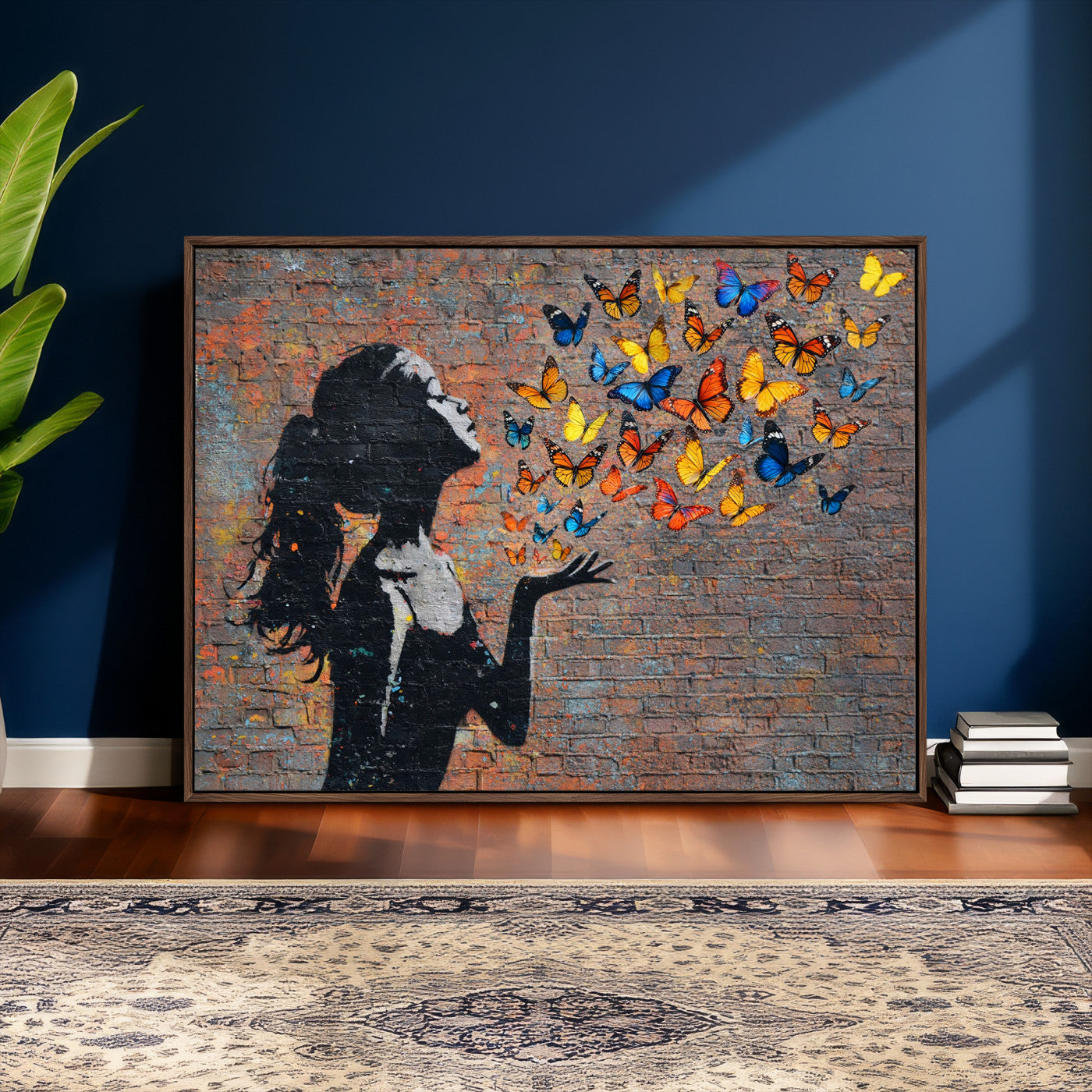 10555939-MGV-CV-36X24 - Urban Banksy Butterfly Girl Wall Art Canvas Print, Framed Street Art Canvas Print, Graffiti Silhouette Butterfly Wall Art for Living Room Bedroom Office