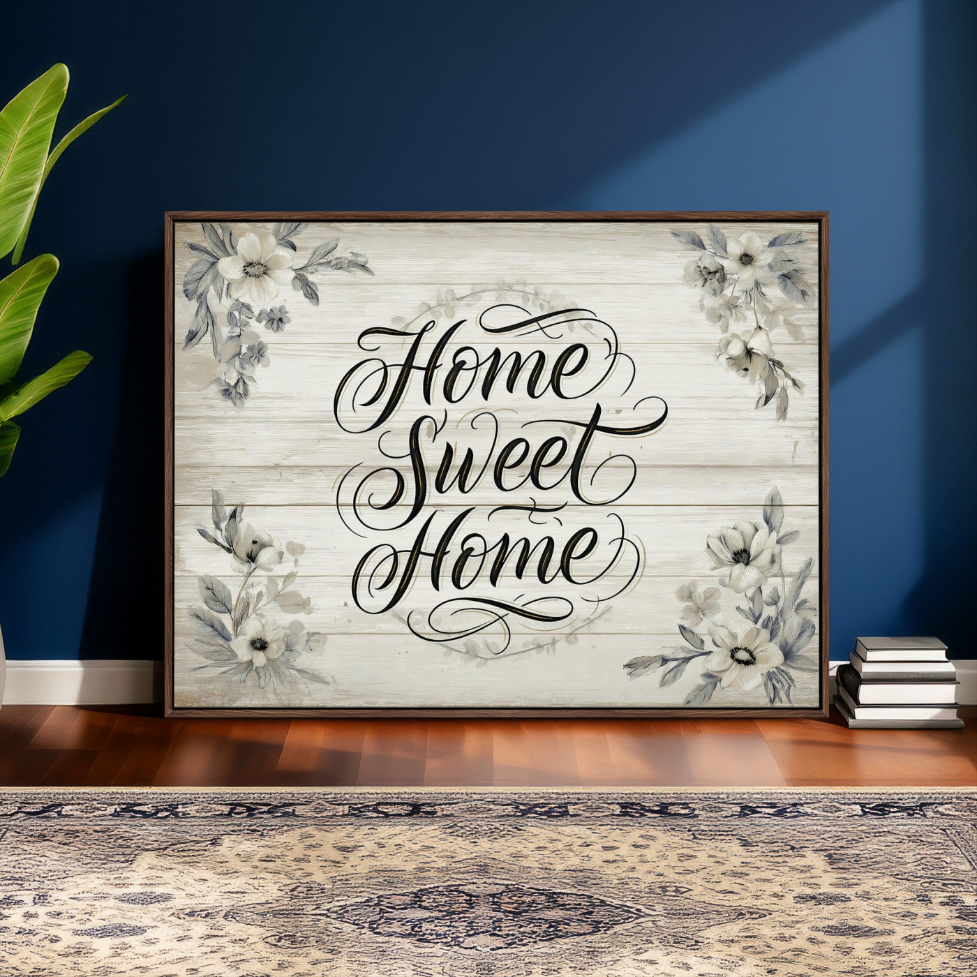 11120405-MGV-CV-36X24 - Home Sweet Home Wall Art Canvas Print, Floral Farmhouse Sign, Rustic Neutral Entryway Bedroom Living Room Decor